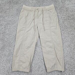 Cleo Pants Womens 10 Beige Cropped Drawstring Waist Stretch Casual